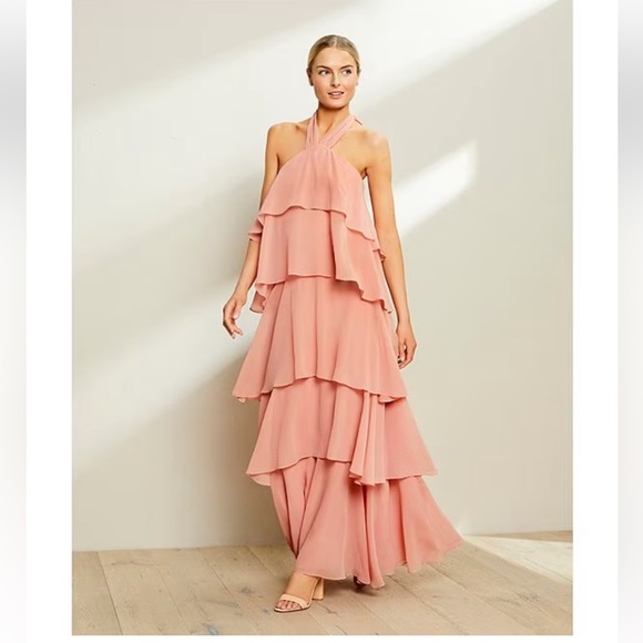 NWT ANTONIO MELANI Mariella Crinkled Chiffon Halter Neck Sleeveless Maxi Dress - Picture 4 of 13